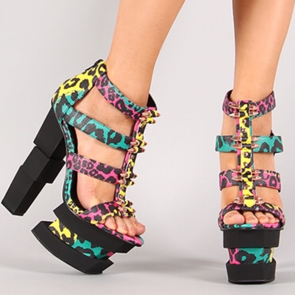 Wals Strappy Multi-ombré Leopard Platform Heel